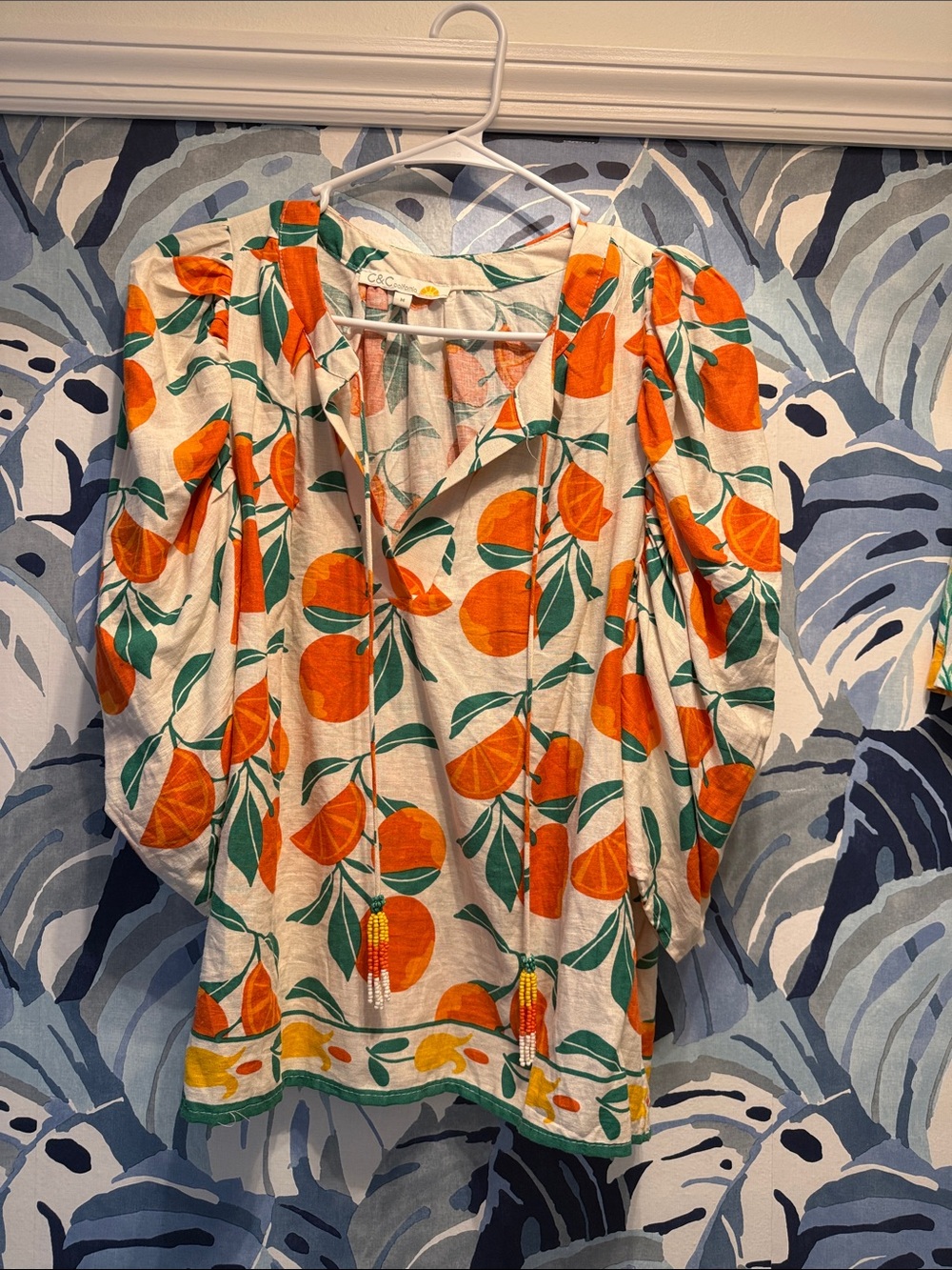 C&C California Cream Blouse with Orange & Green Citrus Print